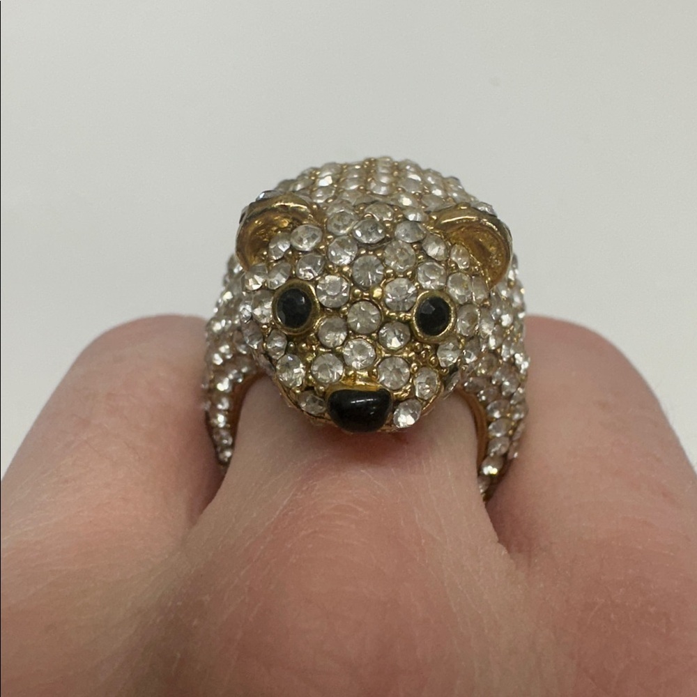 Kate Spade Cold Comforts Polar Bear Arctic Cocktail Ring Pave Jeweled Size 6 - Picture 3 of 9